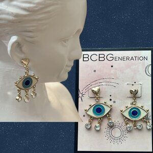BCBGeneration Blue Evil Eye Crystal Accent Drop Gold-Tone Stud Earrings